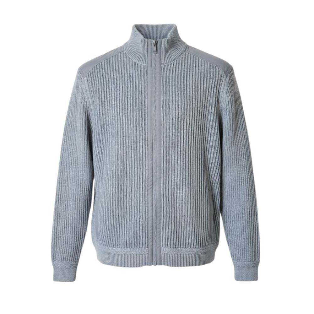 Calvin Klein Men's XL Full Zip Sweater Cardigan Ribbed Knit Gray Cotton Pockets